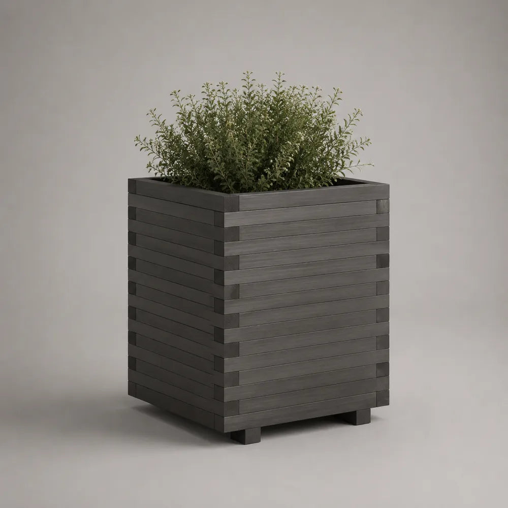 Fioriera da giardino quadrata in legno massello grigio 50 x 50 x 60 cm