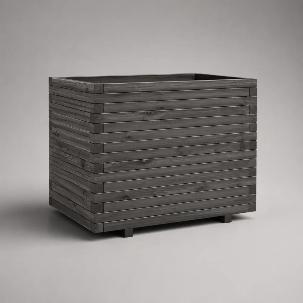 Fioriera da giardino in legno di pino massello rettangolare grigio 100 x 50 x 60 cm