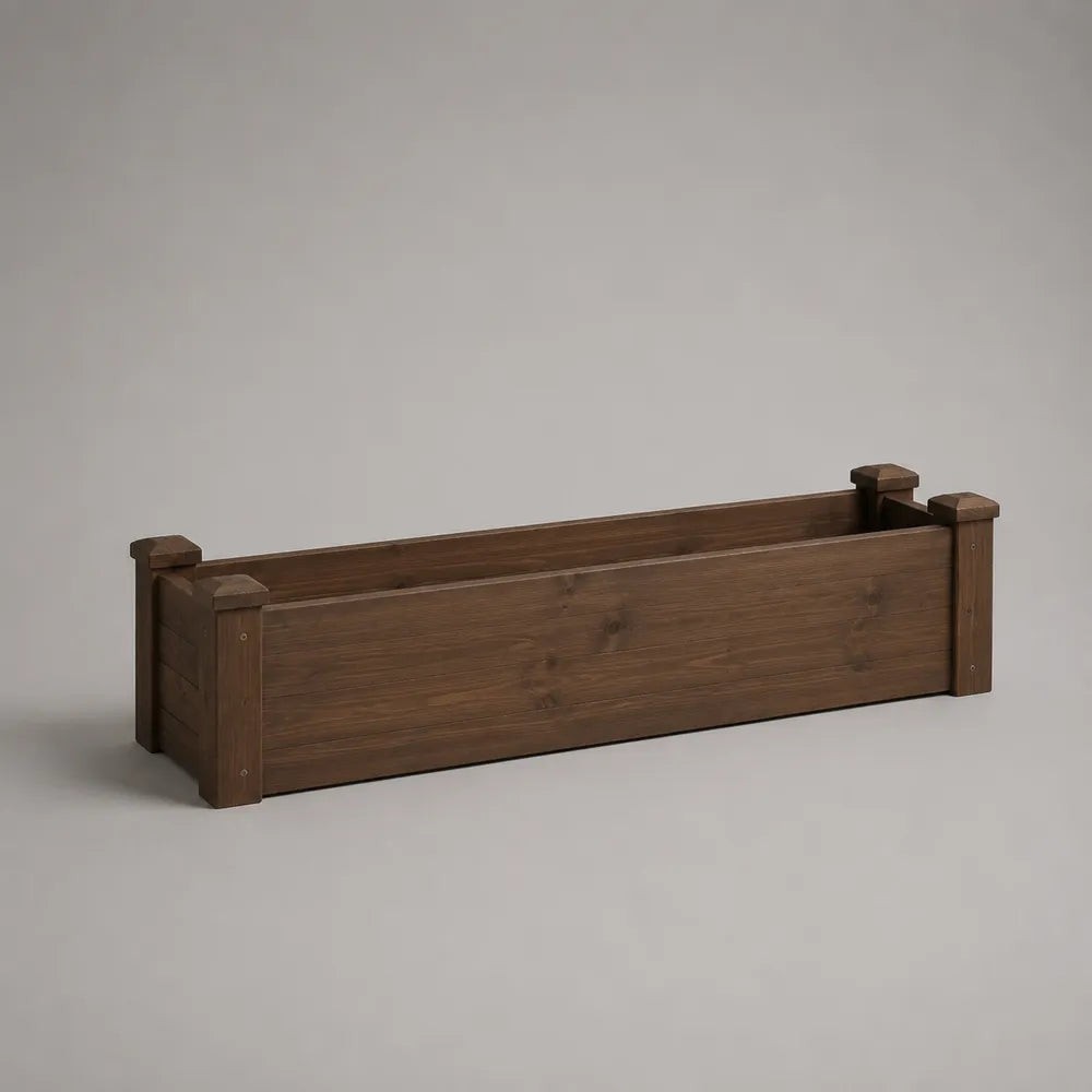 Fioriera da giardino rettangolare in legno massello marrone dimensioni 120 x 35 x 35 cm
