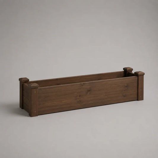 Fioriera da giardino rettangolare in legno massello marrone dimensioni 120 x 35 x 35 cm