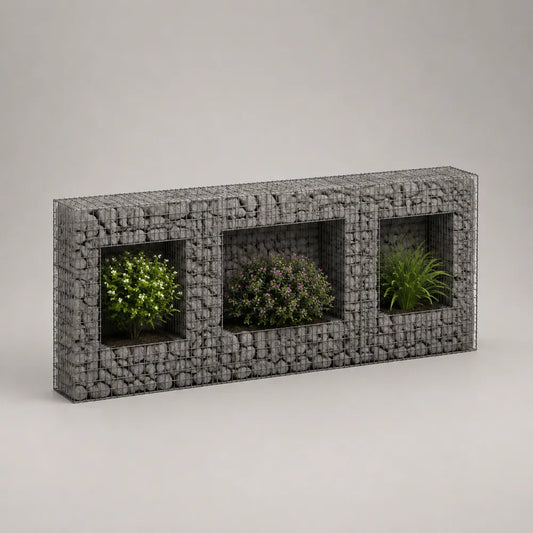 Fioriera da giardino a gabbione rettangolare in acciaio zincato con pietre grigie 180 x 40 x 60 cm