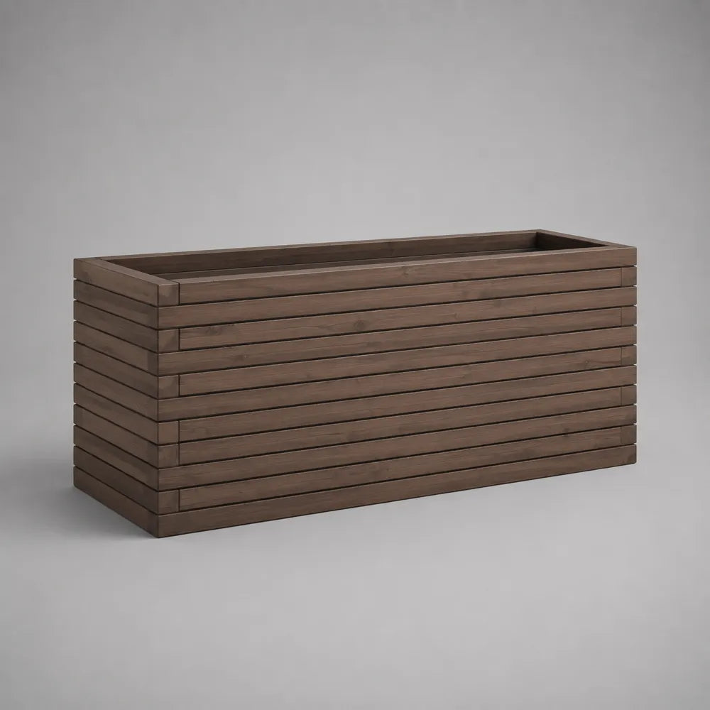 Fioriera da giardino rettangolare in legno massello marrone 120 x 40 x 45 cm
