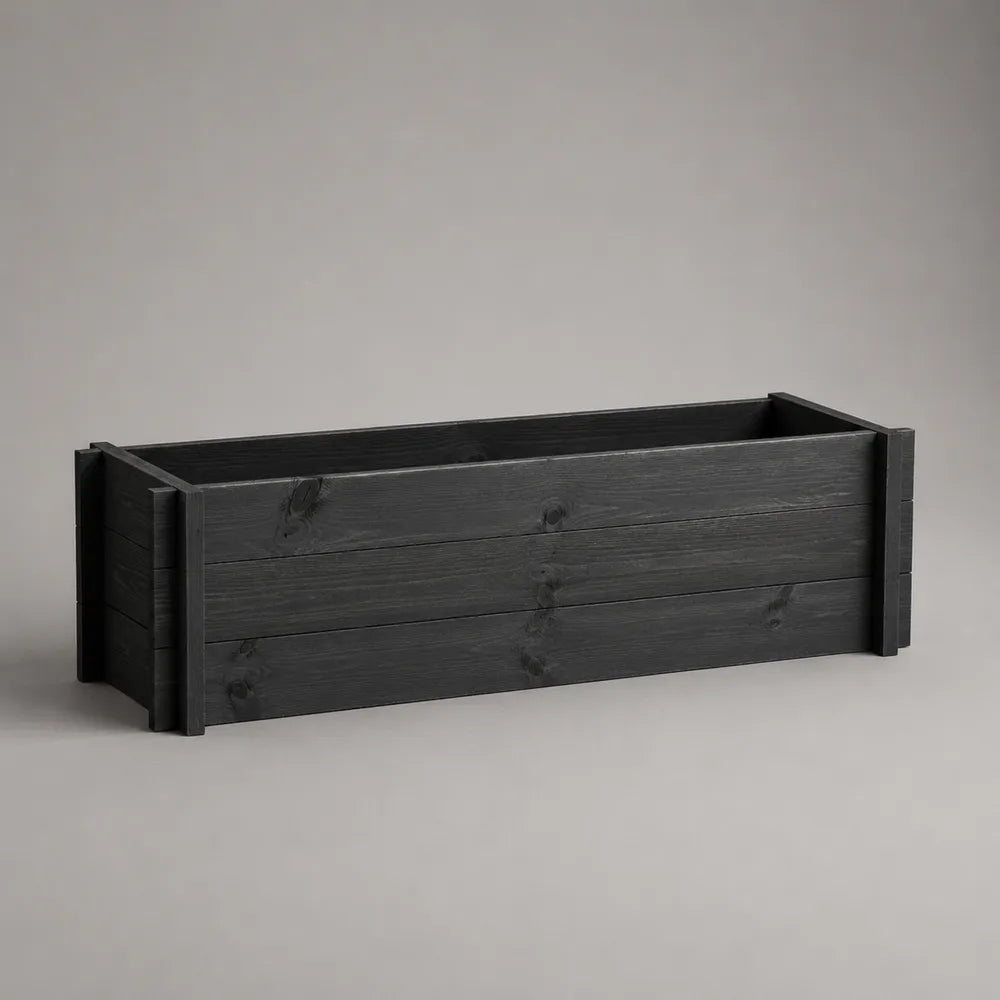Fioriera da giardino rettangolare in legno massello nero 120 x 40 x 35 cm