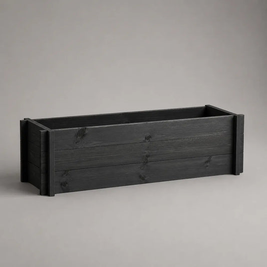 Fioriera da giardino rettangolare in legno massello nero 120 x 40 x 35 cm