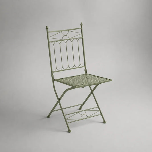 Sedia da giardino pieghevole in acciaio verniciato verde con seduta traforata e schienale decorativo 45 x 55 x 95 cm