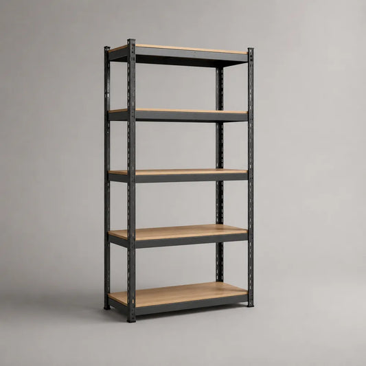Scaffale da terra in acciaio nero con 5 ripiani MDF effetto rovere chiaro struttura rettangolare 90 x 40 x 180 cm