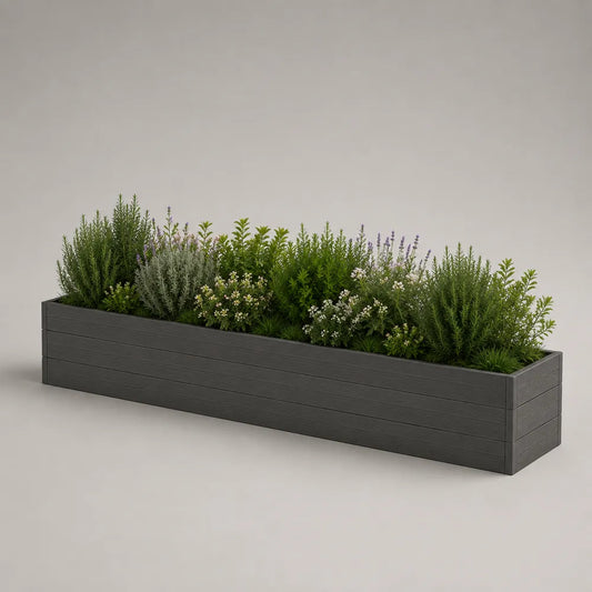 Fioriera da giardino rettangolare in WPC grigio antracite 180 x 40 x 40 cm