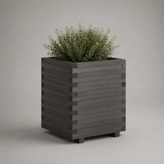 Fioriera da giardino quadrata in legno massello grigio 50 x 50 x 60 cm